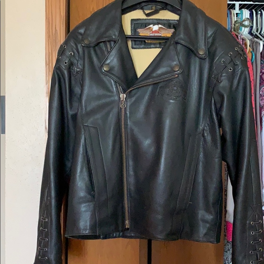Harley-Davidson Black Leather Jacket with Lace-Up Details